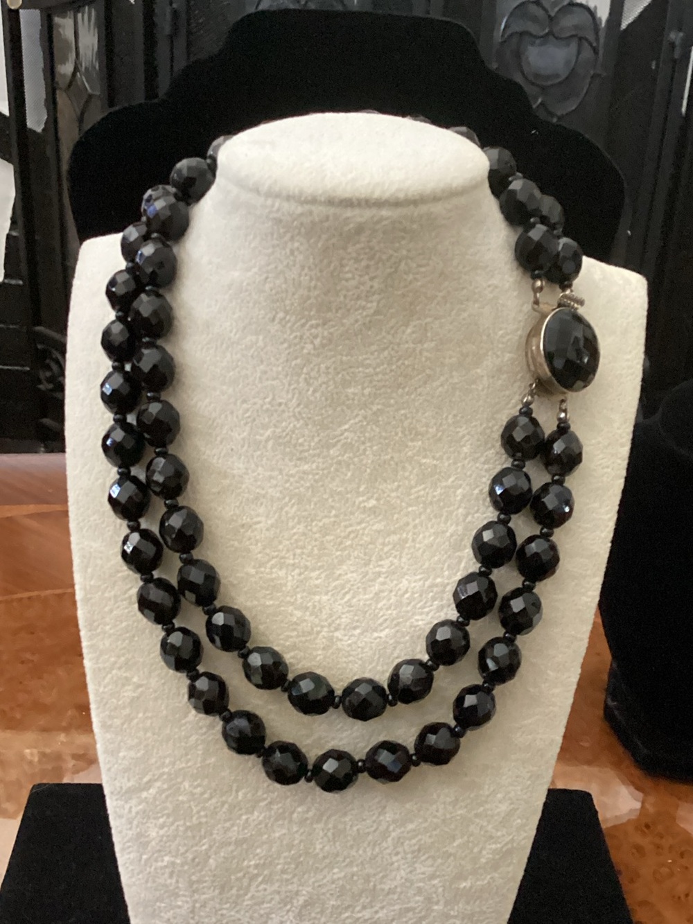 Classic Black Double-Strand Faceted Bead Necklace